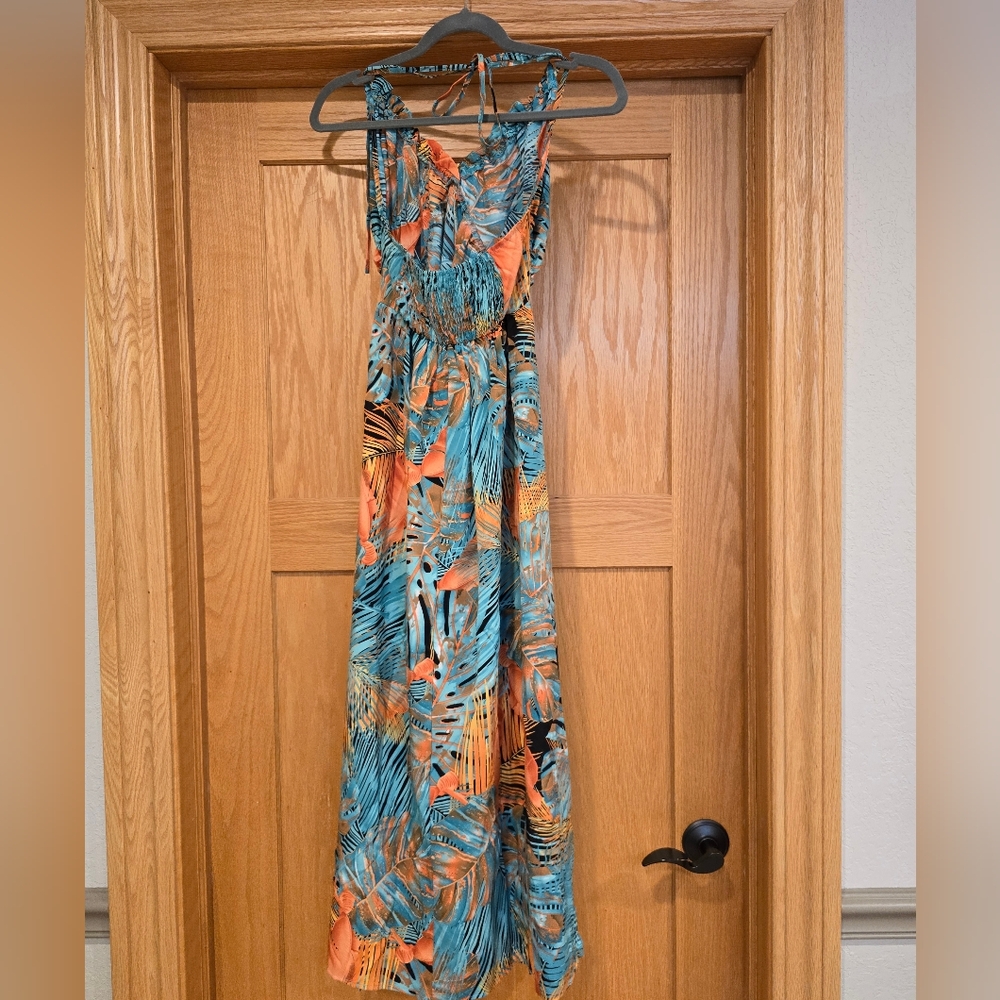 NWT Cupshe tropical abstract halter next maxi dress $45 small Backless summer - Picture 6 of 12